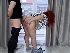 Stepmom intended to just hold her stepson's dick, but ended up sucking it and taking it in her ass