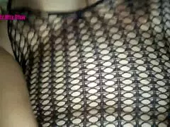 fishnet whore does footjob