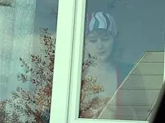 Driver Spots Naked Milf In Stockings Without Panties Washing Window