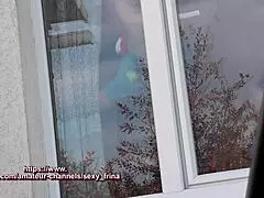 Driver Spots Naked Milf In Stockings Without Panties Washing Window