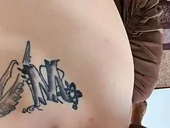 Blonde with big round tattooed ass takes deep anal sex and creampie