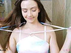 Striking Brunette Beauty Takes Relaxing Shower