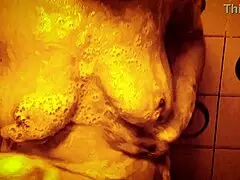 Sexy Milf Showers Slowly, Massaging Wet Body And Horny Nipples In Slow Motion