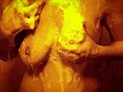 Sexy Milf Showers Slowly, Massaging Wet Body And Horny Nipples In Slow Motion