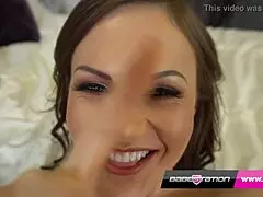 Tina Kay sensually rubs her pussy while wearing stockings and heels in this European scene.