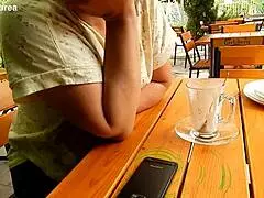 look at this milf flashing her hairy tits in public, she's mature and chubby too