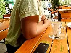 look at this milf flashing her hairy tits in public, she's mature and chubby too