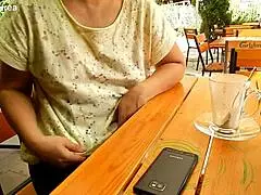 look at this milf flashing her hairy tits in public, she's mature and chubby too