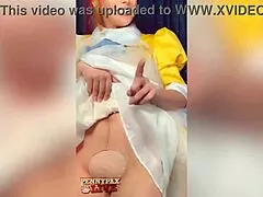 does this stunning redhead penny pax pleasure herself with a dildo in role-play?