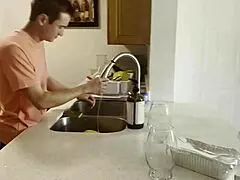 Step mom helps son tidy up with blowjob, her big ass on display!