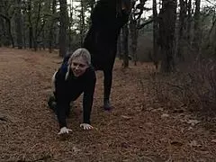 these two sick perverts dragged that bubble butt milf into the woods for some crawling fun