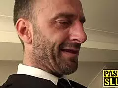 Busty UK Betty Foxxx eats cum before pussy pounding.