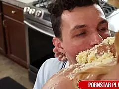 In this scene, the blonde milf Melony Melons milks Josh Rivers' big dick passionately.