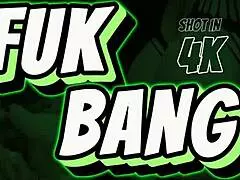 Big boob babe play with two big cocks