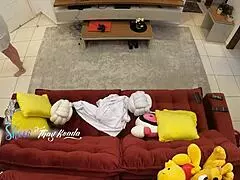 hot wife thay ksada receiving the delivery man letting him fuck her on the sofa in her house