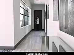 Can you believe this cute step sister and step mom are having a threesome with their step brother?