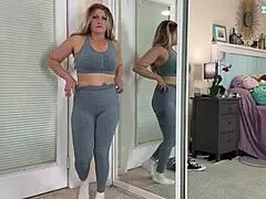 sexy milf tries on gym workout clothes in a haul - tabithaxxx
