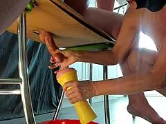 cfnm femdom milks stallion with flashlight teasing his huge cock