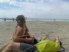 Big-titted stranger milf masturbates and fingers her pussy before public handjob cumshot outdoors