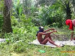 Mature african big tits slut getting stroked passionately.