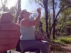 In the park, an exhibitionist seduces a milf to fuck, suck, and get sperm on her face