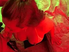 i suckd balls and spit on his dick for a huge facial cumshot under red light