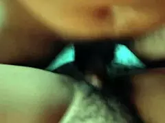 in the missionary position, his cock gets hard and he rubs his penis against her hairy pussy