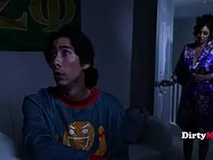 Step family lines up asses under the christmas tree for group fun.