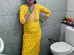 Indian hot stepmother gets fucked by stepson in the washroom with dirty hindi talk