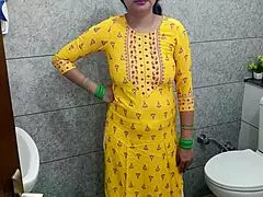 Indian hot stepmother gets fucked by stepson in the washroom with dirty hindi talk
