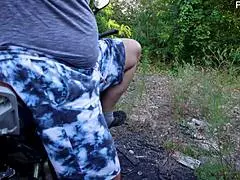 A motorcycle milf rides with a guy after a hot adventure