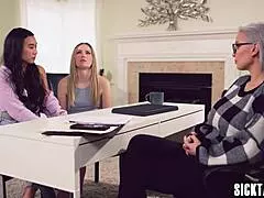 Marriage counselor fucks teen and couple in taboo lesbian session.