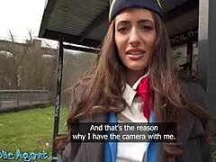 Public agent catches big tits brunette air hostess Coco Bae for POV blowjob and fast outdoor fuck 😏