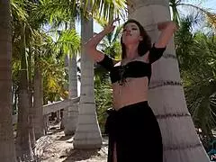 Belgian milf Miluniel Louis performs solo outdoor striptease for Playboy, teasing with every move.