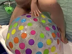 hairy pussy milf with juicy ass pisses on beach ball in shower and toilet - amateur fetish