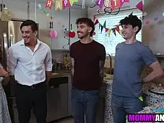 Stepmom gets ass attention from three stepsons.