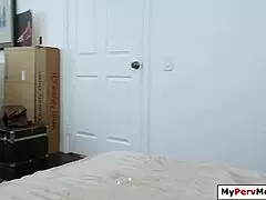 Busty blonde stepmom interacts with stepson in a taboo scenario.