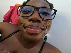 Ebony Slut Nerd Jhodez1 Sucks Dick for Facial Cumload