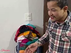 Sister-in-law taking jhadoo in pussy, her brother-in-law to kiss her pussy by feeding milk from her big nipples?