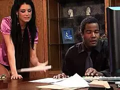 The skinny secretary in stockings seduces her big black boss for interracial anal