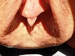 Maturemons sexy mature shows humongous soaking wet meaty cunt flaps in slow motion