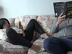 Perverted Stepmother Masturbates Her Wet Cunt, But Nerdy Stepson Ignores Her - Can She Get His Attention?