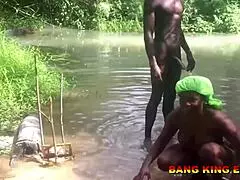 amateur bbc pornstar turns african mid-year festival into intense sex in village stream, fucking village maiden