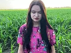 stepsister got nervous in the cornfield and found comfort in her stepbrothers big cock