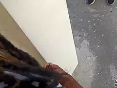 I blackmailed my aunt on the balcony, she helped with my handjob, and I creampied her mouth and pussy