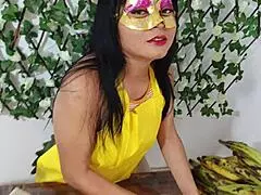 Latina milf has intense sex with vendor standing up.