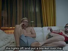 step mom shares couch with step son, massage turns into rough fucking and facial cumshot