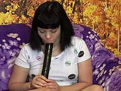 sucking a rubber dick then inserting dildo deep into juicy butt for home masturbation