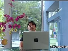 Caught wanking leads to deep anal hammering of slutty mature wife