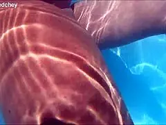 Imagine a holiday threesome in the pool with dripping wet pussies